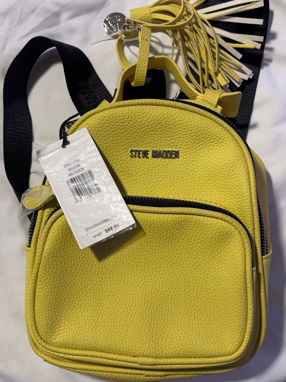 Steve Madden Yellow Mini Pebbled Backpack with Tassel